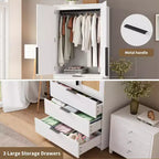 Coolmee Armadio Guardaroba in Rattan con 3 Cassetti e 2 Ante, Armadi in Legno per Abiti Appesi, Armadi Alti da Camera da Letto