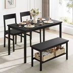 Set da Pranzo in Legno da 4 Pezzi con Panca e 2 Sedie, Set Tavolo da Cucina con Ripiano Portaoggetti, Salvaspazio