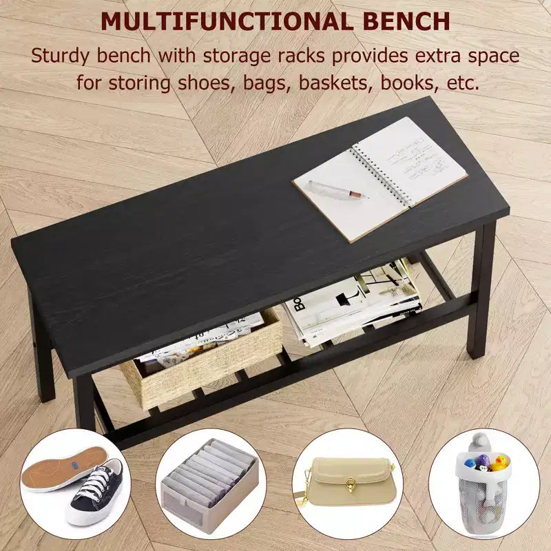Set da Pranzo in Legno da 4 Pezzi con Panca e 2 Sedie, Set Tavolo da Cucina con Ripiano Portaoggetti, Salvaspazio