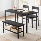 Set da Pranzo in Legno da 4 Pezzi con Panca e 2 Sedie, Set Tavolo da Cucina con Ripiano Portaoggetti, Salvaspazio