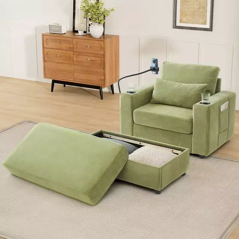 Okak Divano Letto Moderno Comodo con Chaise Longue e Pouf Contenitore Mobile, Divano Imbottito con Seduta Profonda per Soggiorno