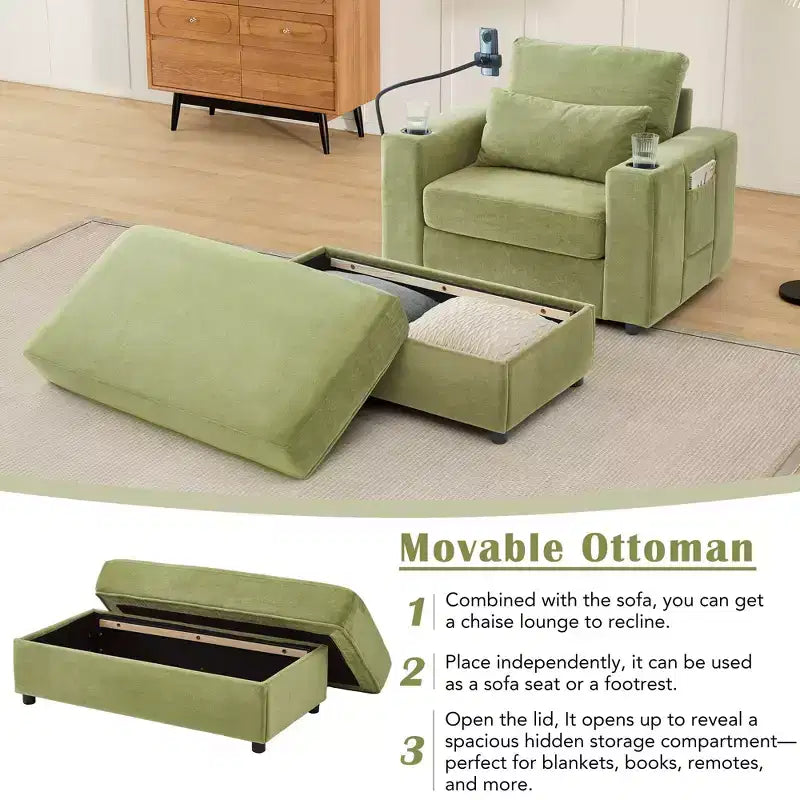 Okak Divano Letto Moderno Comodo con Chaise Longue e Pouf Contenitore Mobile, Divano Imbottito con Seduta Profonda per Soggiorno