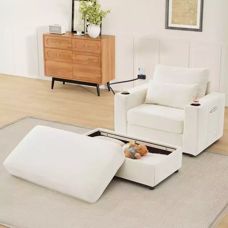 Okak Divano Letto Moderno Comodo con Chaise Longue e Pouf Contenitore Mobile, Divano Imbottito con Seduta Profonda per Soggiorno