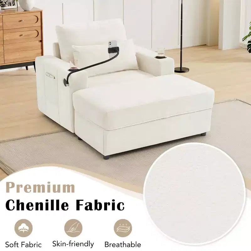 Okak Divano Letto Moderno Comodo con Chaise Longue e Pouf Contenitore Mobile, Divano Imbottito con Seduta Profonda per Soggiorno