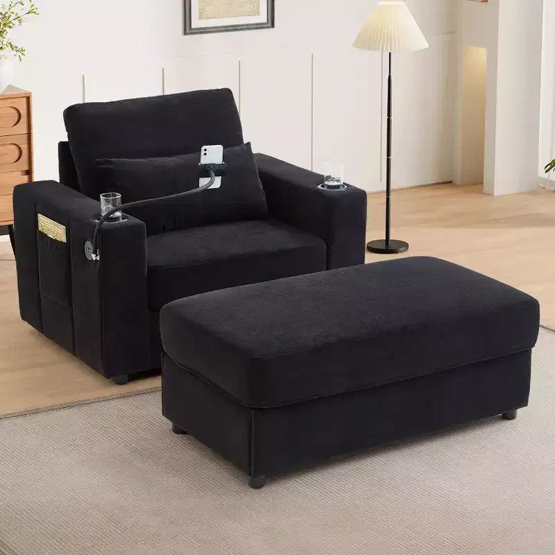 Okak Divano Letto Moderno Comodo con Chaise Longue e Pouf Contenitore Mobile, Divano Imbottito con Seduta Profonda per Soggiorno