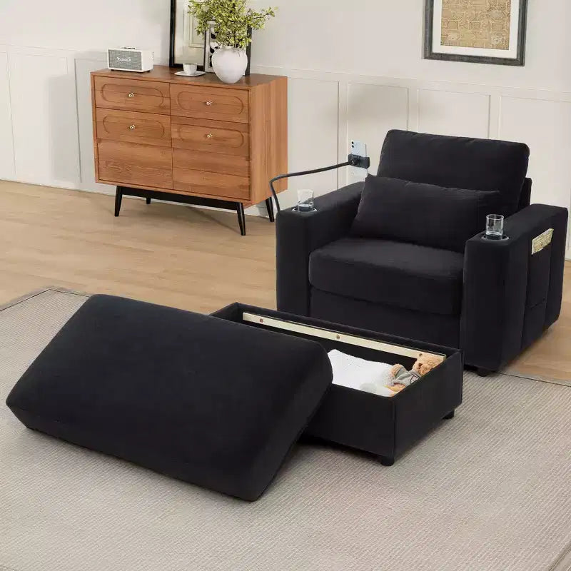 Okak Divano Letto Moderno Comodo con Chaise Longue e Pouf Contenitore Mobile, Divano Imbottito con Seduta Profonda per Soggiorno