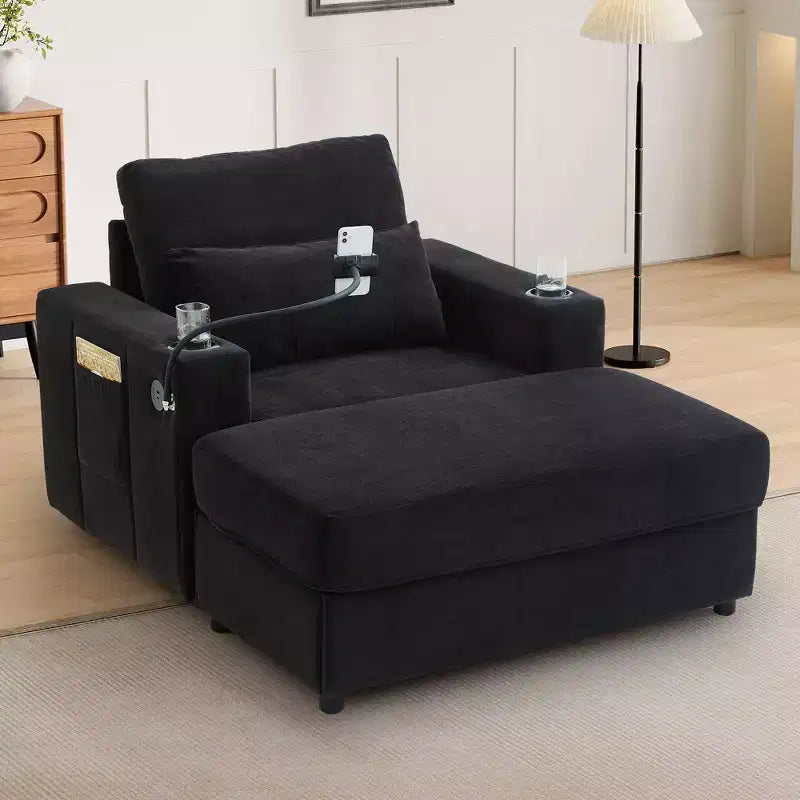 Okak Divano Letto Moderno Comodo con Chaise Longue e Pouf Contenitore Mobile, Divano Imbottito con Seduta Profonda per Soggiorno