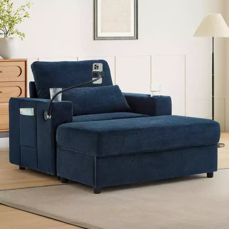 Okak Divano Letto Moderno Comodo con Chaise Longue e Pouf Contenitore Mobile, Divano Imbottito con Seduta Profonda per Soggiorno