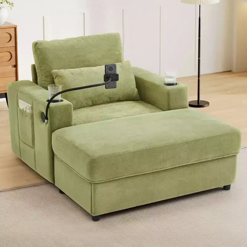 Okak Divano Letto Moderno Comodo con Chaise Longue e Pouf Contenitore Mobile, Divano Imbottito con Seduta Profonda per Soggiorno