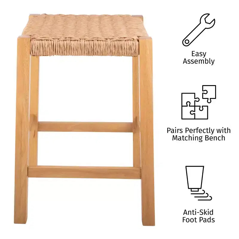 Sgabello da bar in legno da 60 cm Alaterre Furniture Newport con seduta in corda