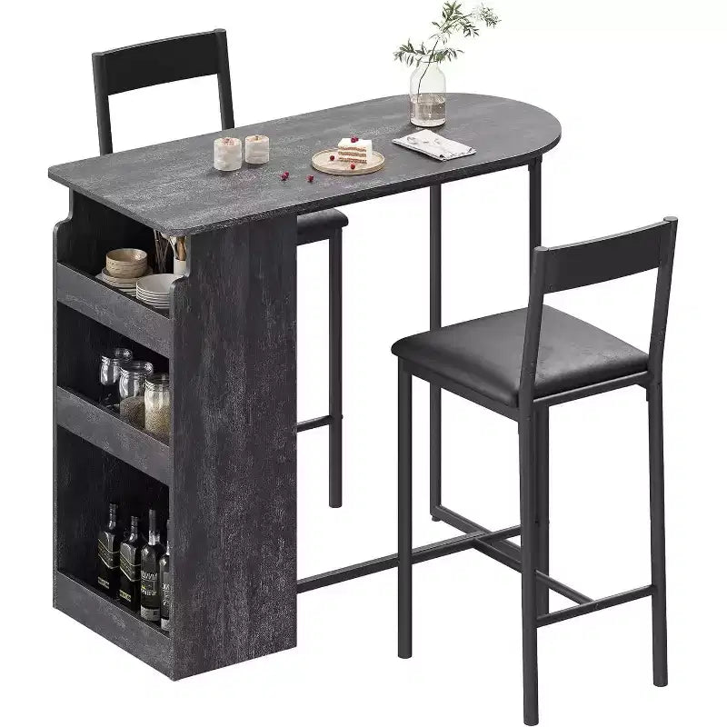 Set tavolo da bar per 2 persone Acekool con ripiano, tavolo e sedie salvaspazio per cucina e appartamento