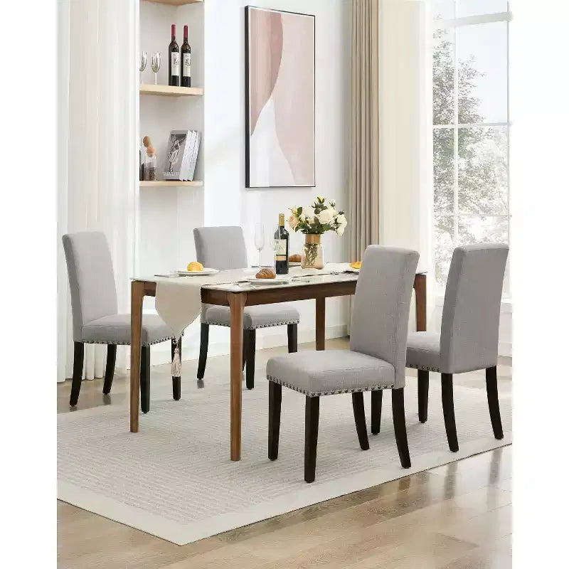 Set di 6 sedie da pranzo, sedie moderne ergonomiche rivestite in tessuto con schienale curvo, gambe in legno robuste per sala da pranzo, cucina, ufficio