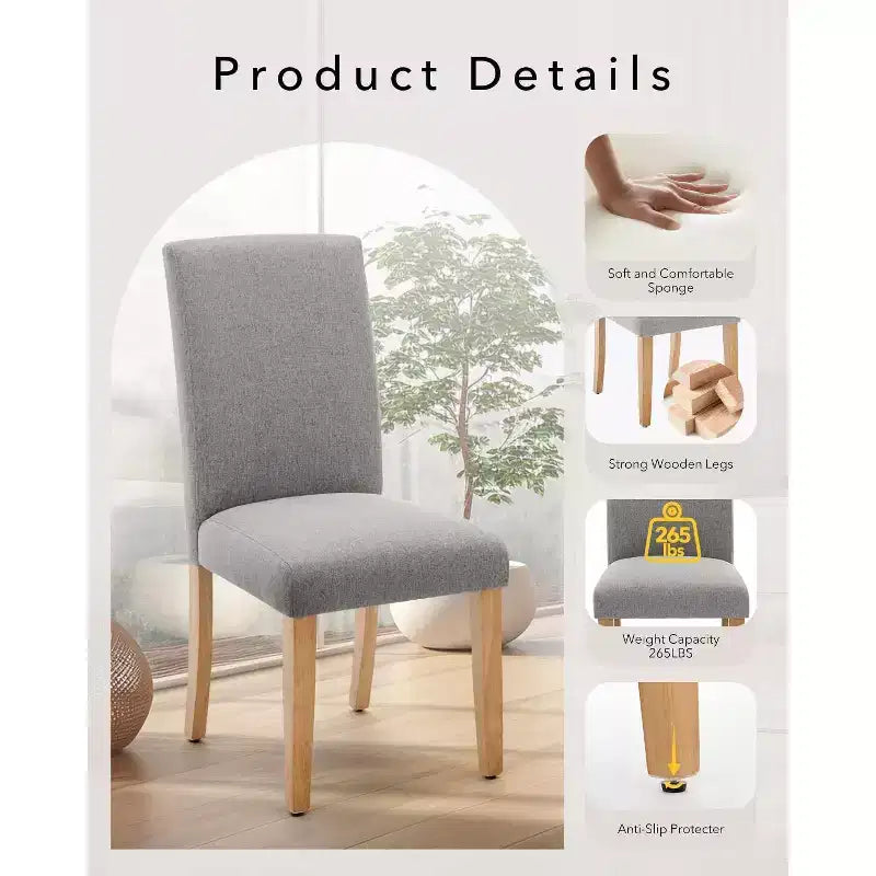 Set di 6 sedie da pranzo, sedie moderne ergonomiche rivestite in tessuto con schienale curvo, gambe in legno robuste per sala da pranzo, cucina, ufficio