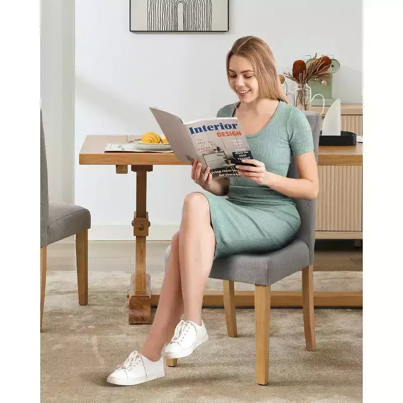 Set di 6 sedie da pranzo, sedie moderne ergonomiche rivestite in tessuto con schienale curvo, gambe in legno robuste per sala da pranzo, cucina, ufficio