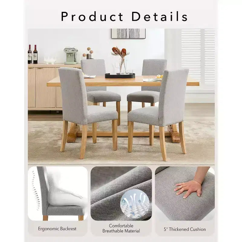 Set di 6 sedie da pranzo, sedie moderne ergonomiche rivestite in tessuto con schienale curvo, gambe in legno robuste per sala da pranzo, cucina, ufficio
