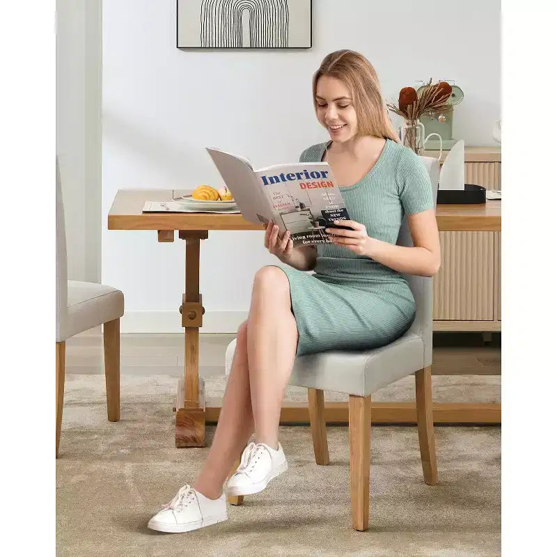 Set di 6 sedie da pranzo, sedie moderne ergonomiche rivestite in tessuto con schienale curvo, gambe in legno robuste per sala da pranzo, cucina, ufficio
