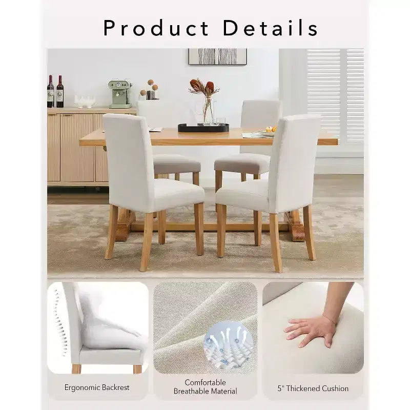 Set di 6 sedie da pranzo, sedie moderne ergonomiche rivestite in tessuto con schienale curvo, gambe in legno robuste per sala da pranzo, cucina, ufficio