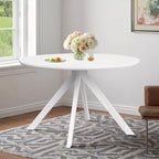 MAYEERTY Tavolo da Pranzo Rotondo in Legno da 120 cm con Struttura in Metallo Adatto per 4-6 Persone per Cucina Sala da Pranzo Soggiorno Bianco