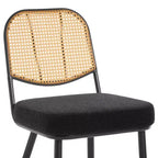 Bekrvio Rattan Dining Chairs Set di 2 - Sedie Laterali in Bouclé con Schienale in Cannage e Gambe in Metallo, Stile Moderno di Metà Secolo, per Cucina