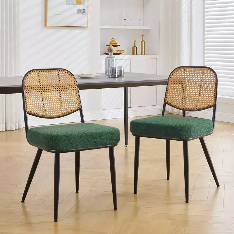 Bekrvio Rattan Dining Chairs Set di 2 - Sedie Laterali in Bouclé con Schienale in Cannage e Gambe in Metallo, Stile Moderno di Metà Secolo, per Cucina