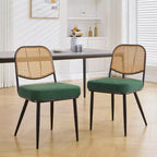 Bekrvio Rattan Dining Chairs Set di 2 - Sedie Laterali in Bouclé con Schienale in Cannage e Gambe in Metallo, Stile Moderno di Metà Secolo, per Cucina