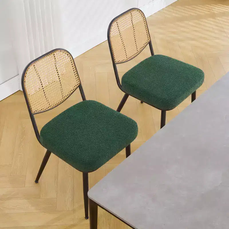 Bekrvio Rattan Dining Chairs Set di 2 - Sedie Laterali in Bouclé con Schienale in Cannage e Gambe in Metallo, Stile Moderno di Metà Secolo, per Cucina
