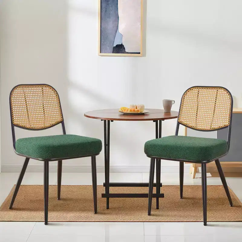 Bekrvio Rattan Dining Chairs Set di 2 - Sedie Laterali in Bouclé con Schienale in Cannage e Gambe in Metallo, Stile Moderno di Metà Secolo, per Cucina