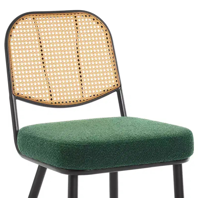 Bekrvio Rattan Dining Chairs Set di 2 - Sedie Laterali in Bouclé con Schienale in Cannage e Gambe in Metallo, Stile Moderno di Metà Secolo, per Cucina