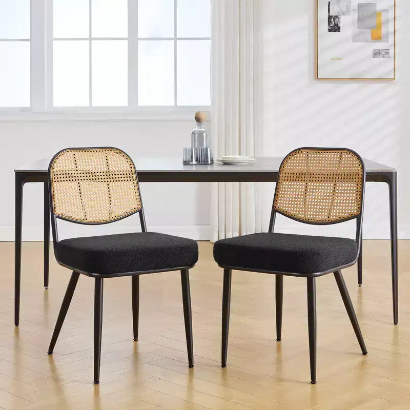Bekrvio Rattan Dining Chairs Set di 2 - Sedie Laterali in Bouclé con Schienale in Cannage e Gambe in Metallo, Stile Moderno di Metà Secolo, per Cucina