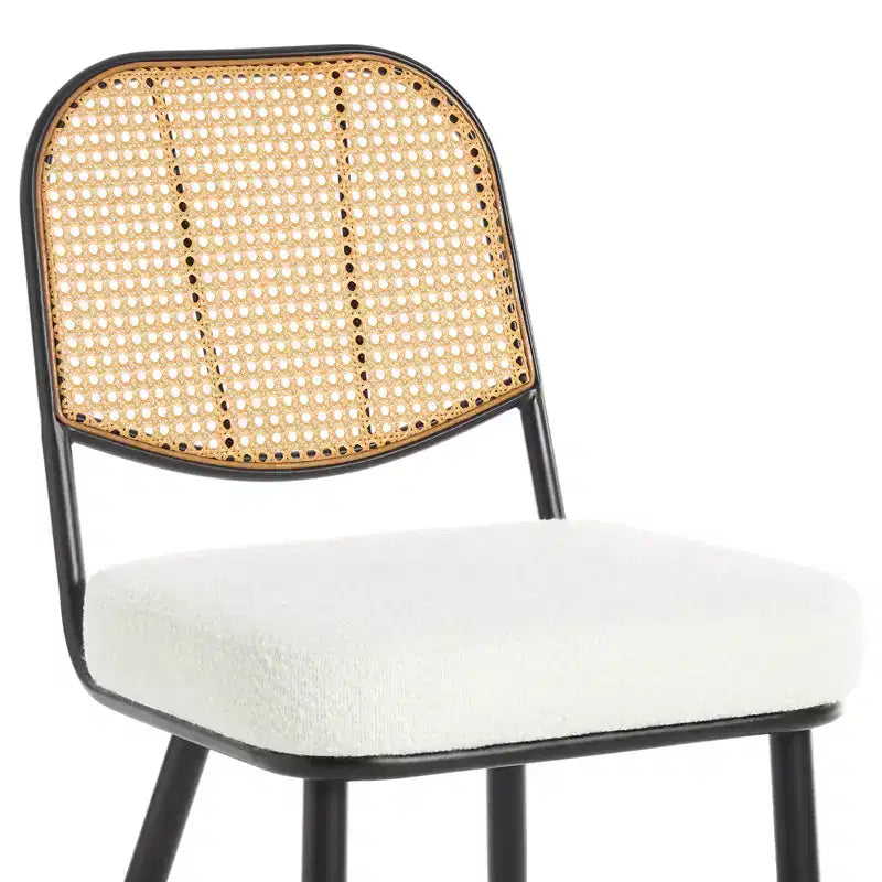 Bekrvio Rattan Dining Chairs Set di 2 - Sedie Laterali in Bouclé con Schienale in Cannage e Gambe in Metallo, Stile Moderno di Metà Secolo, per Cucina