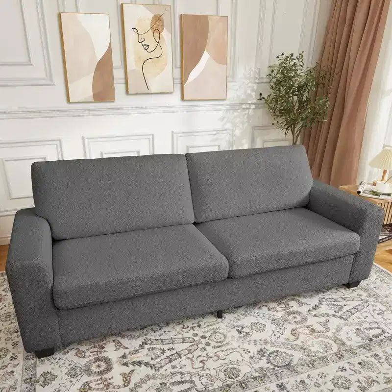 83 Divano a 3 Posti Ergonomico Fatto a Mano in Velluto Teddy con Supporto da 385 kg, Cuscino Rimovibile e Braccioli Ampi per Soggiorno, Camera da Letto e Appartamento