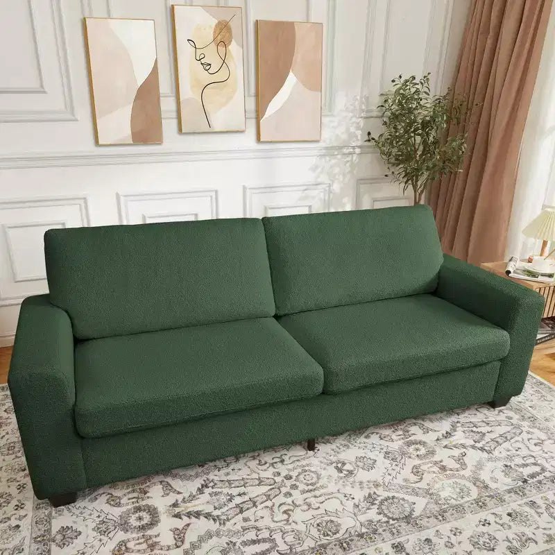 83 Divano a 3 Posti Ergonomico Fatto a Mano in Velluto Teddy con Supporto da 385 kg, Cuscino Rimovibile e Braccioli Ampi per Soggiorno, Camera da Letto e Appartamento