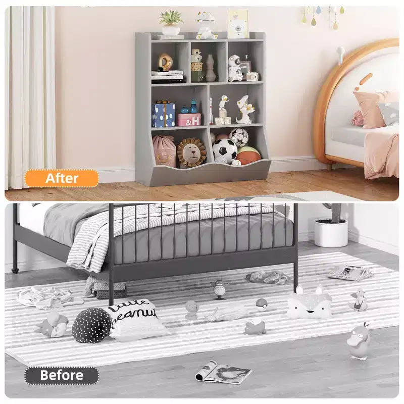 COZONY 42.5 Organizzatore per giocattoli a 3 ripiani con libreria, contenitore per giocattoli a 5 scomparti per sala giochi, camera da letto, cameretta, soggiorno e scuola