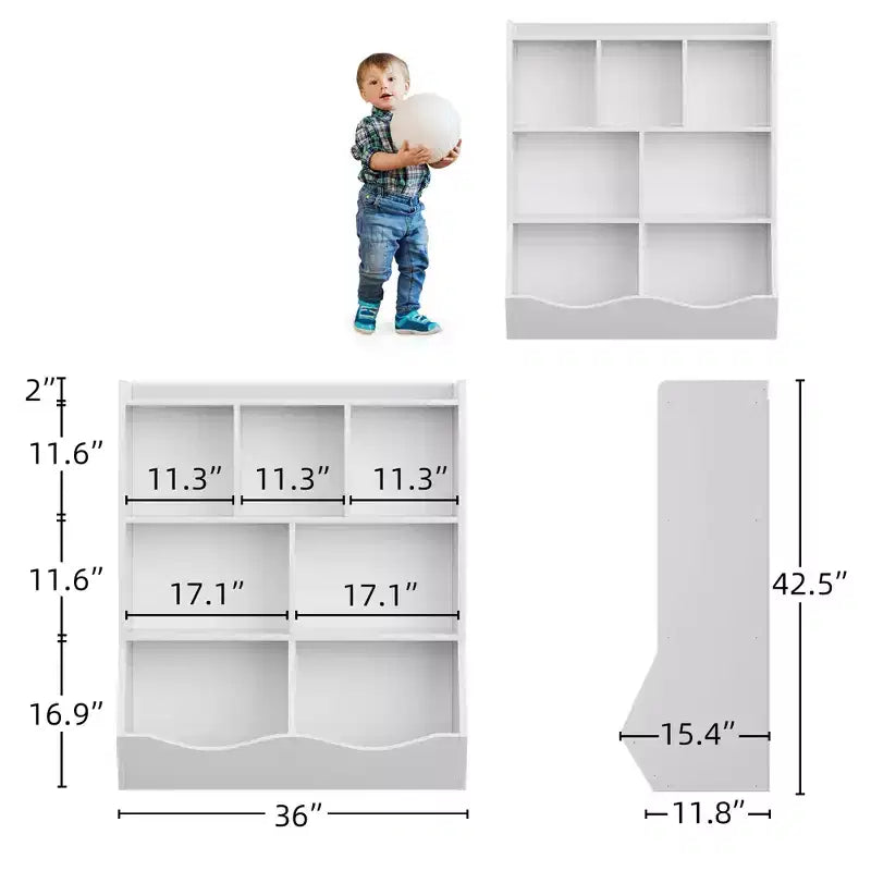 COZONY 42.5 Organizzatore per giocattoli a 3 ripiani con libreria, contenitore per giocattoli a 5 scomparti per sala giochi, camera da letto, cameretta, soggiorno e scuola