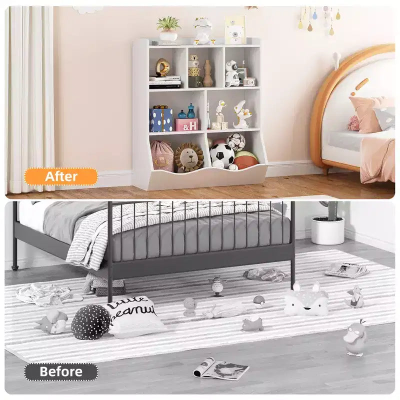COZONY 42.5 Organizzatore per giocattoli a 3 ripiani con libreria, contenitore per giocattoli a 5 scomparti per sala giochi, camera da letto, cameretta, soggiorno e scuola