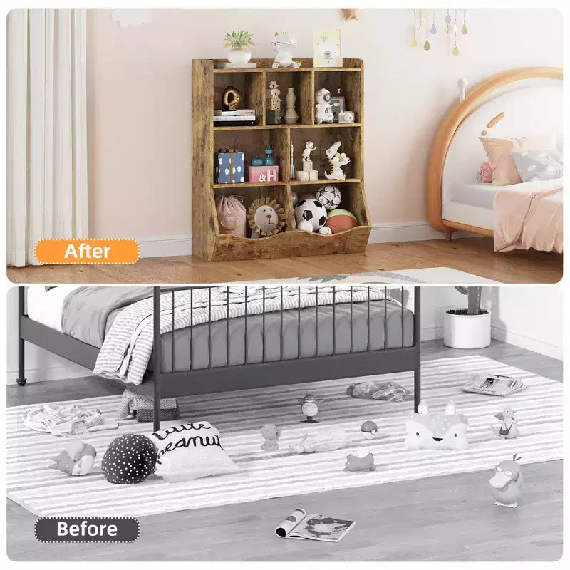 COZONY 42.5 Organizzatore per giocattoli a 3 ripiani con libreria, contenitore per giocattoli a 5 scomparti per sala giochi, camera da letto, cameretta, soggiorno e scuola