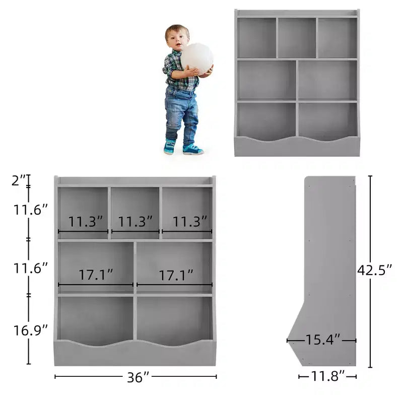 COZONY 42.5 Organizzatore per giocattoli a 3 ripiani con libreria, contenitore per giocattoli a 5 scomparti per sala giochi, camera da letto, cameretta, soggiorno e scuola