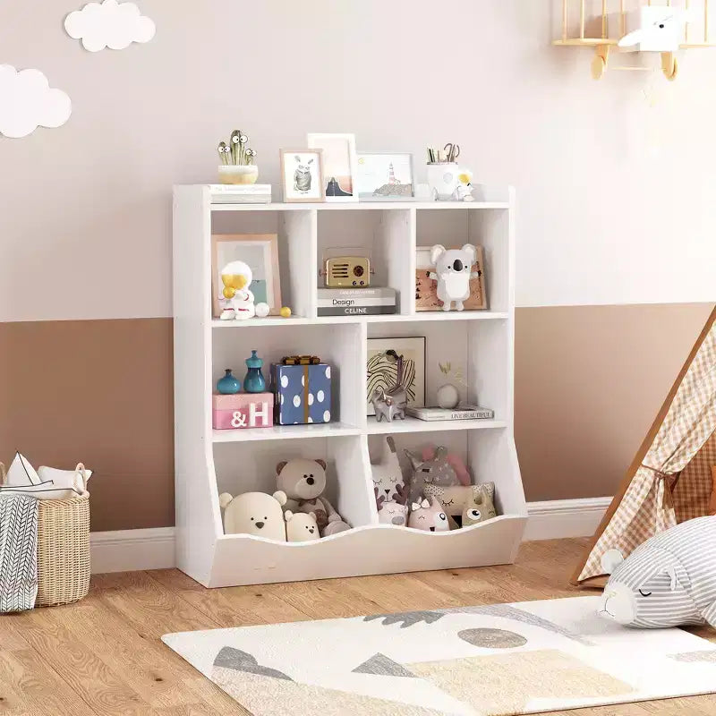 COZONY 42.5 Organizzatore per giocattoli a 3 ripiani con libreria, contenitore per giocattoli a 5 scomparti per sala giochi, camera da letto, cameretta, soggiorno e scuola
