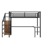 Letto a soppalco Queen Size con scrivania a L e USB, Letto a soppalco in metallo con armadio e regolabile