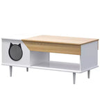 TROPOW Tavolino da Caffè Nero 45'' Tavoli per Gatti Soggiorno con Cassetto Portaoggetti, Tavolini da Caffè Rustici in Legno con Casetta per Gatti