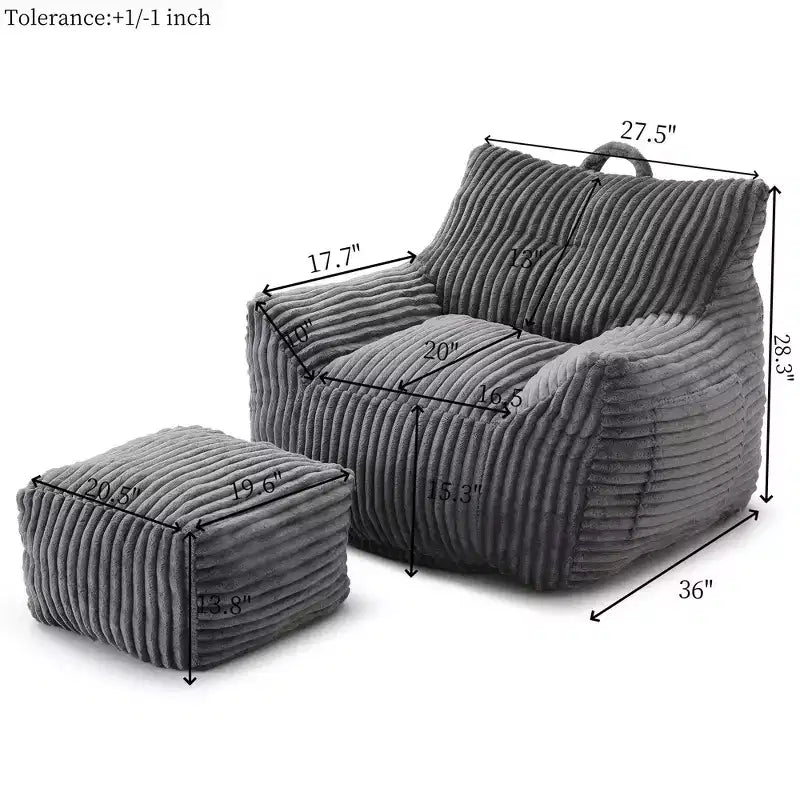 Divano Sacco Okak Moderno in Velluto a Coste Felpato con Braccioli e Poggiapiedi, Poltrona Lounge per Soggiorno, Camera da Letto