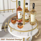 Acekool Carrello Bar a 4 Ripiani con Portabottiglie e Porta Bicchieri, Carrello di Servizio Mobile su Ruote per Cucina Sala da Pranzo Soggiorno, Oro+Bianco