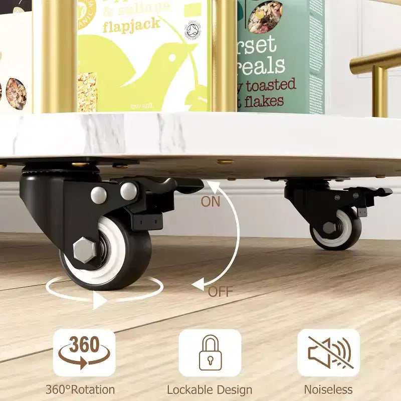 Acekool Carrello Bar a 4 Ripiani con Portabottiglie e Porta Bicchieri, Carrello di Servizio Mobile su Ruote per Cucina Sala da Pranzo Soggiorno, Oro+Bianco