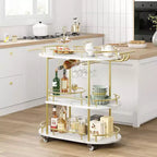 Acekool Carrello Bar a 4 Ripiani con Portabottiglie e Porta Bicchieri, Carrello di Servizio Mobile su Ruote per Cucina Sala da Pranzo Soggiorno, Oro+Bianco