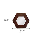 Specchio da parete HomeRoots 19 esagonale marrone scuro con cornice in legno massello