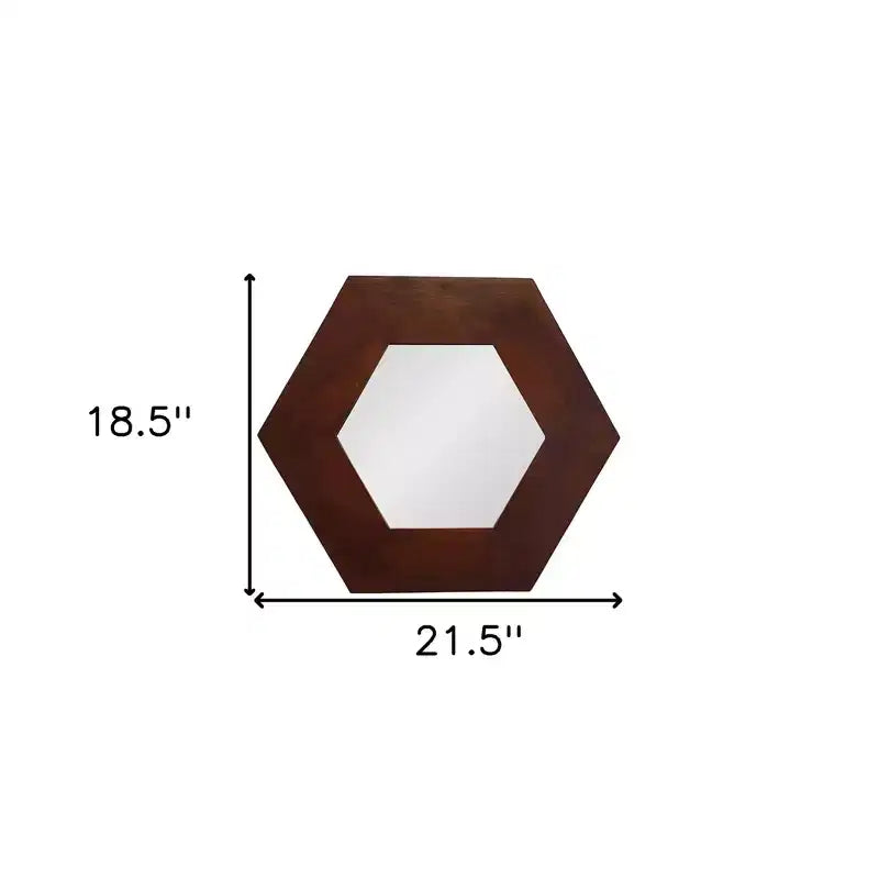 Specchio da parete HomeRoots 19 esagonale marrone scuro con cornice in legno massello