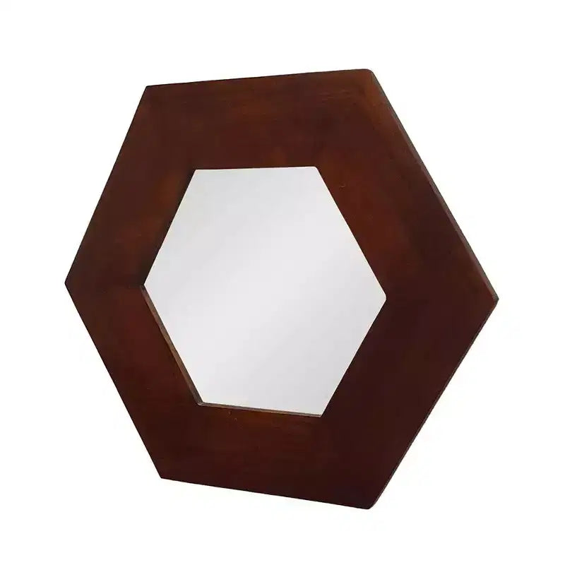 Specchio da parete HomeRoots 19 esagonale marrone scuro con cornice in legno massello