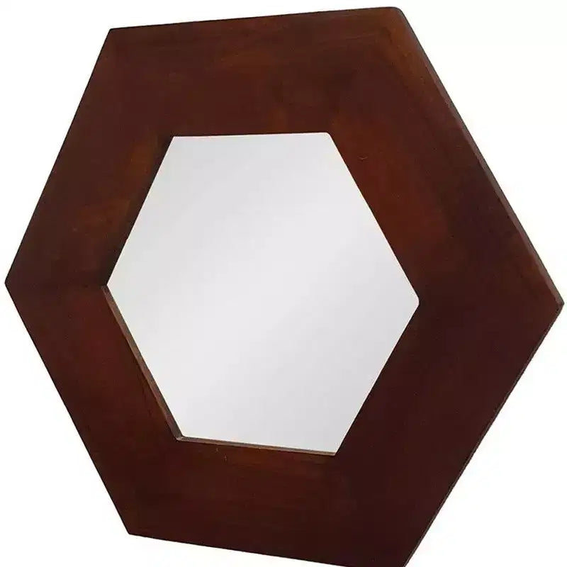 Specchio da parete HomeRoots 19 esagonale marrone scuro con cornice in legno massello