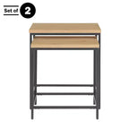 Alaterre Furniture, Set di 2 Tavolini Nido con Ripiani in Legno e Basi in Metallo, Tavolini Laterali Moderni Minimalisti per Soggiorno, Appartamento o Dormitorio, Quercia