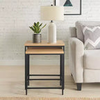 Alaterre Furniture, Set di 2 Tavolini Nido con Ripiani in Legno e Basi in Metallo, Tavolini Laterali Moderni Minimalisti per Soggiorno, Appartamento o Dormitorio, Quercia